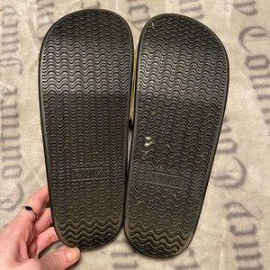 Olive green pink brand slides